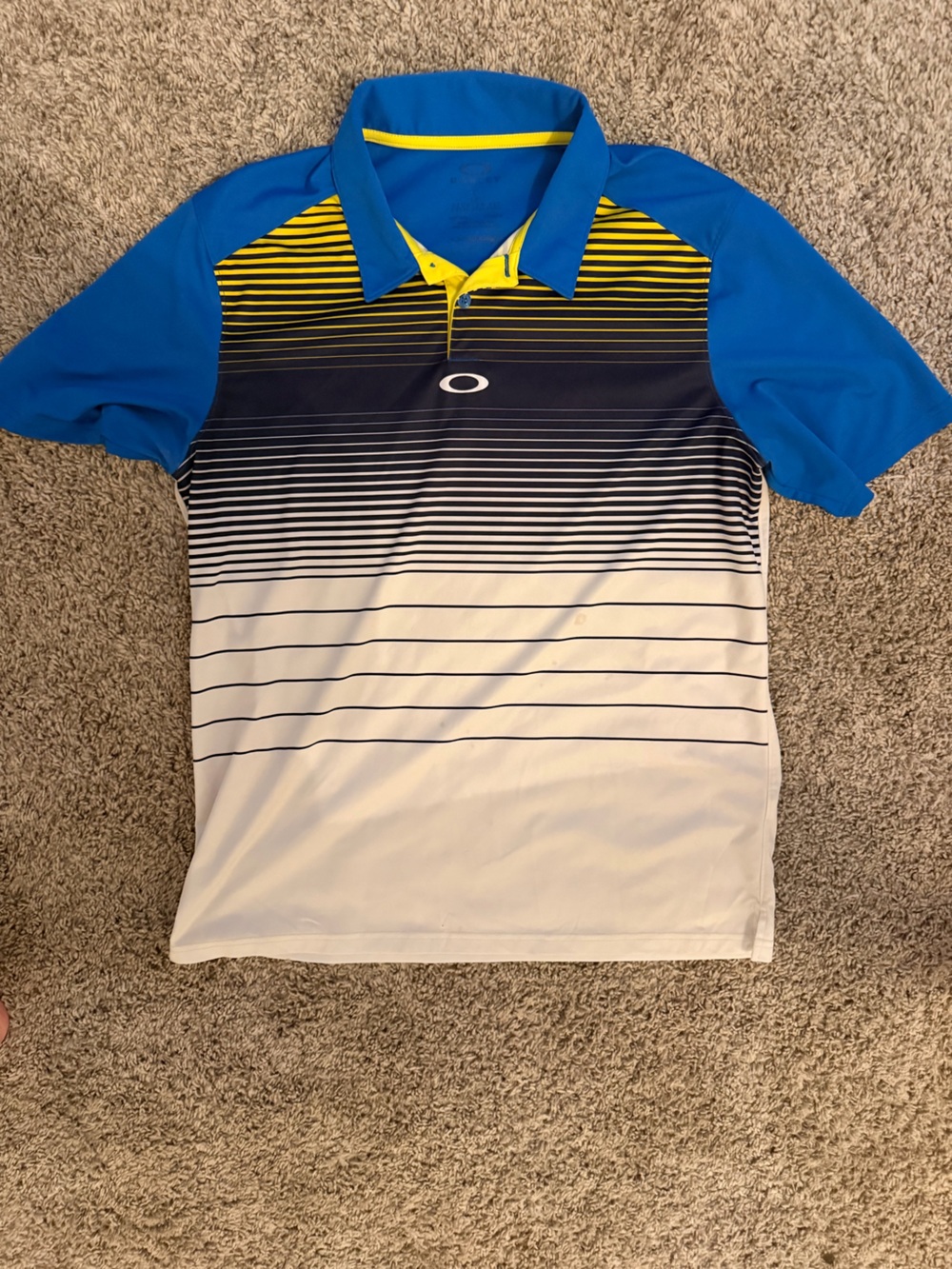 Oakley Blue, Navy & White Striped Performance Polo